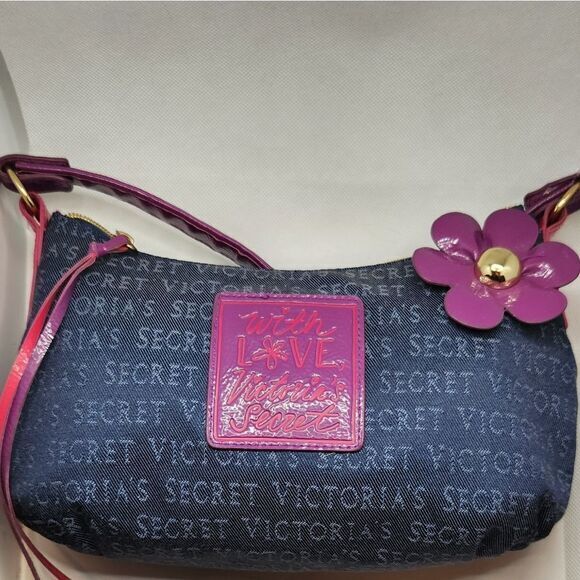 Victoria Secret With Love Vintage Denim Hobo Bag Womens‎ Purse Shoulder Bag - Picture 3 of 13
